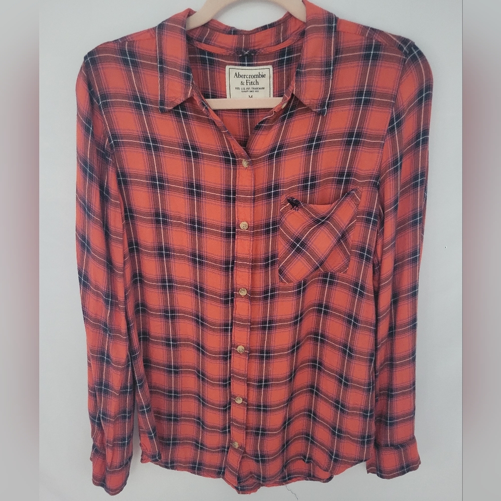 Abercrombie & Fitch Womens Med. Flannel Orange,Black